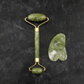 Natural Jade Facial Massage Set | Gua Sha Scraping Board + Face Roller | 2-Piece Skincare Tool Kit | Natural Stone Beauty Bar