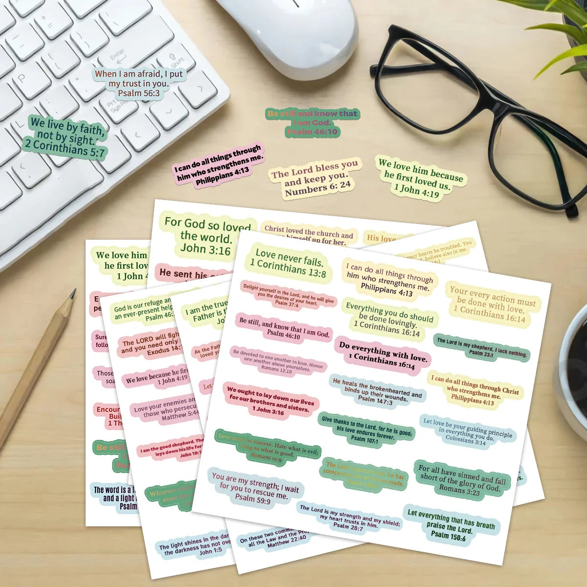 100pcs Colorful Bible Verse Stickers | Inspirational Scripture Quote Decals for Planners, Journals, Scrapbooks & Water Bottles | Christian Faith Gift