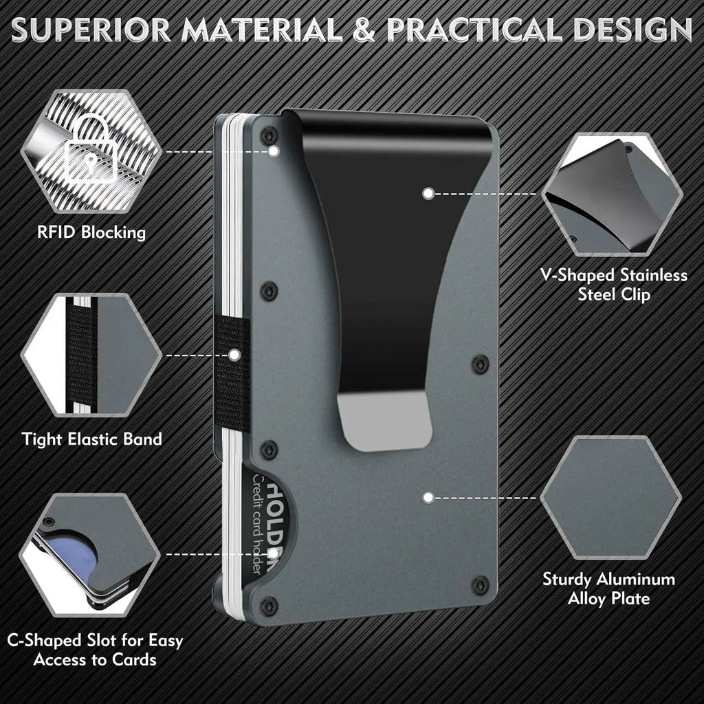 Minimalist RFID Blocking Wallet | Slim Aluminum Money Clip & Credit Card Holder for Men & Women
