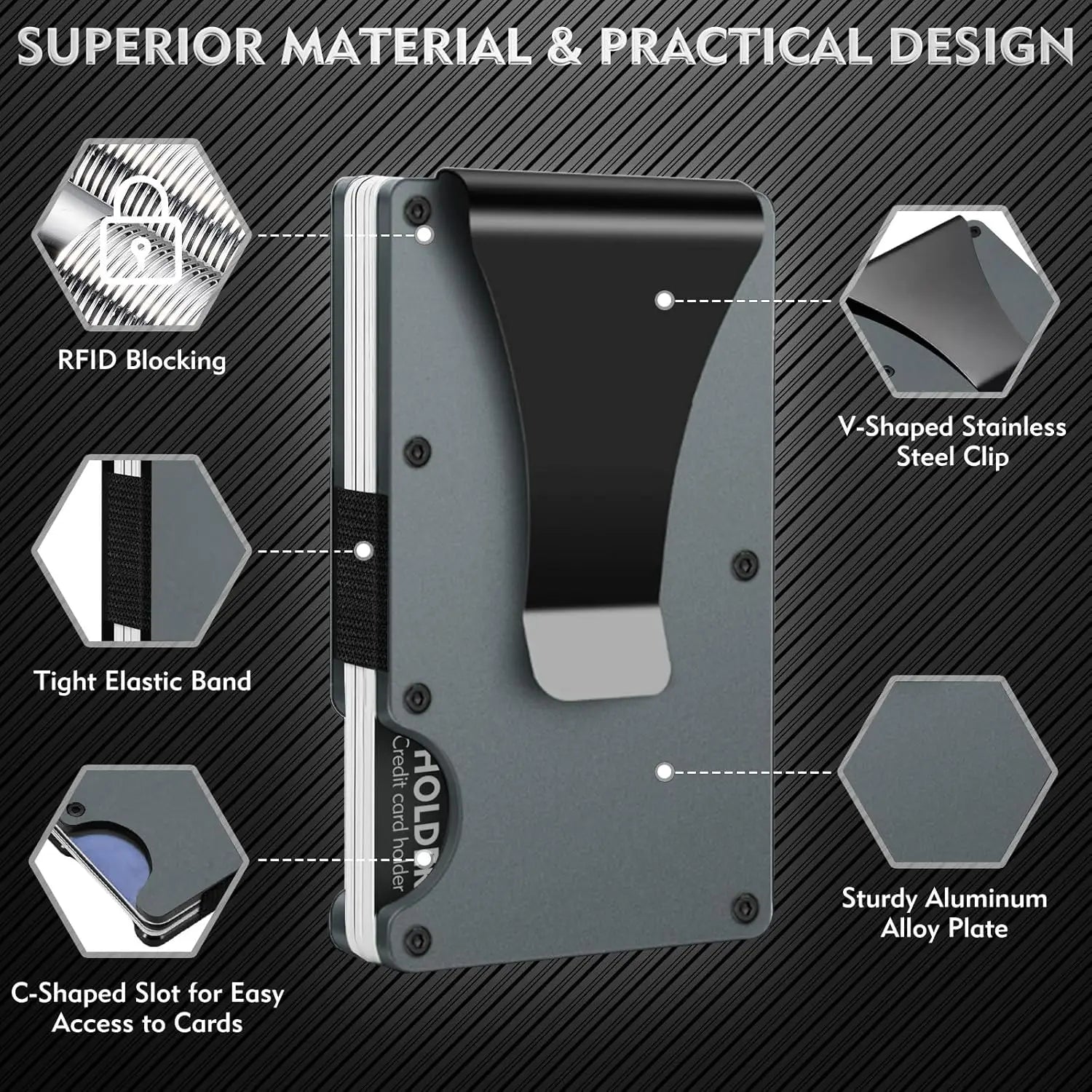 Minimalist RFID Blocking Wallet | Slim Aluminum Money Clip & Credit Card Holder for Men & Women