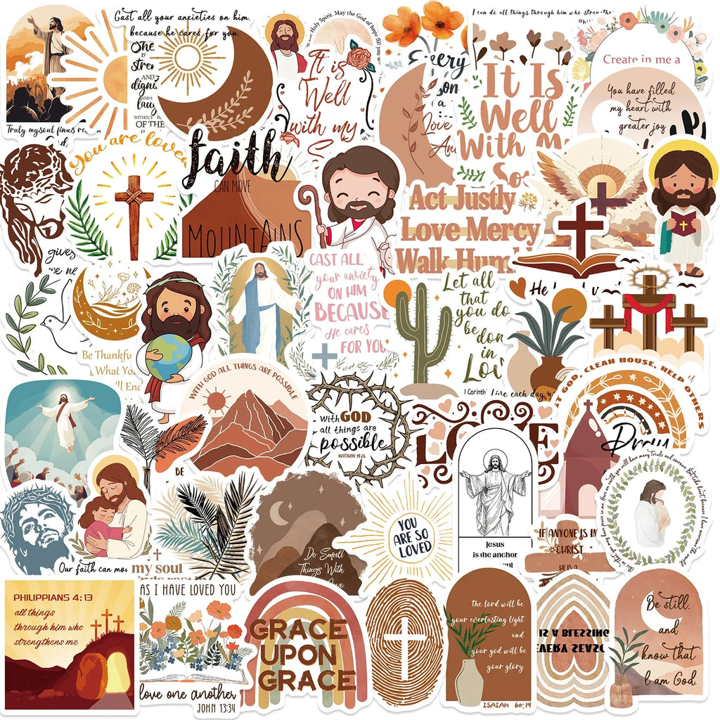 50pcs Bible Verse & Christian Faith Stickers | Waterproof PVC Decals for Water Bottles, Laptops, Journals & Luggage | Religious Gifts