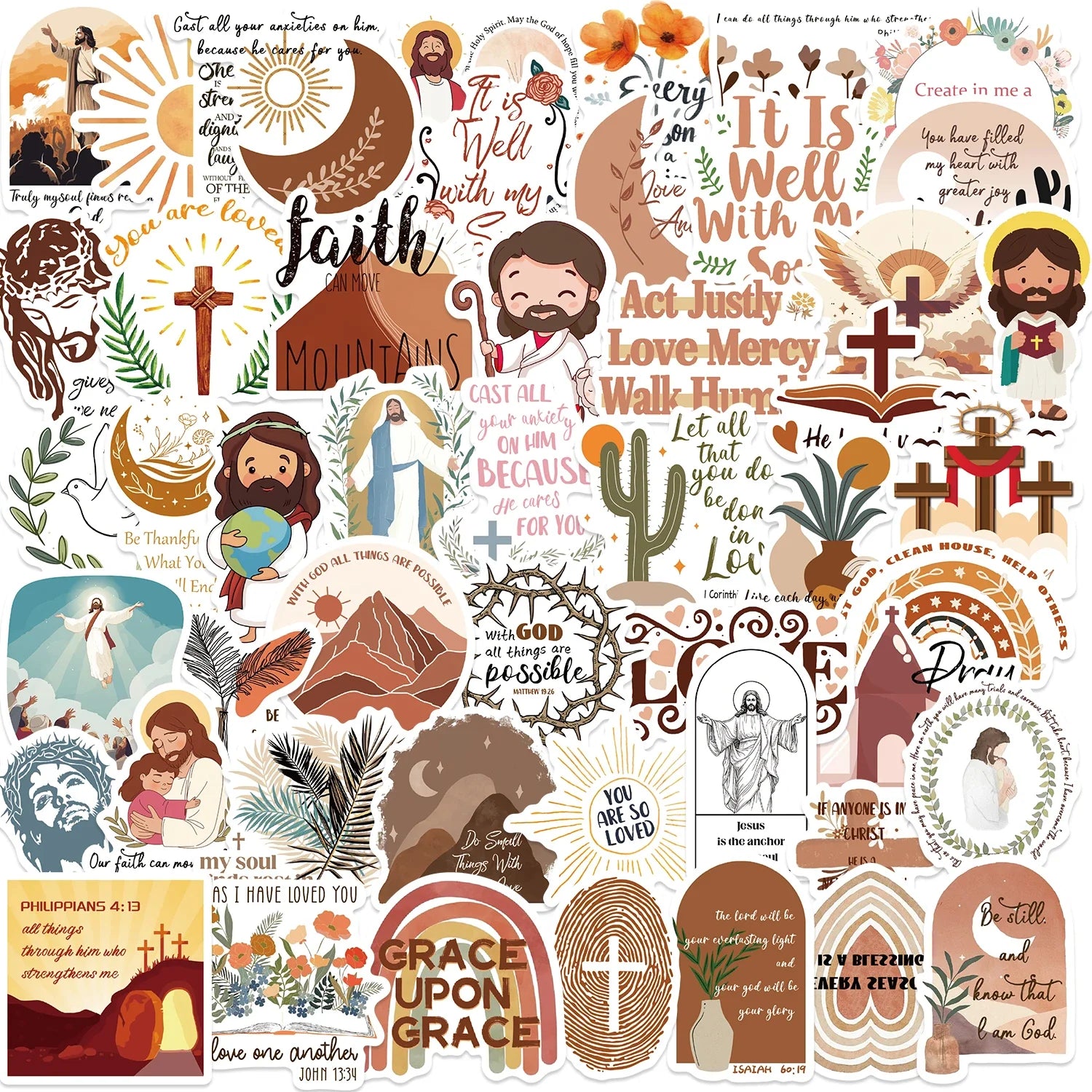 50pcs Bible Verse & Christian Faith Stickers | Waterproof PVC Decals for Water Bottles, Laptops, Journals & Luggage | Religious Gifts