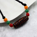 Tibetan 9 Eye Dzi Bead Necklace -- Healing Amulet | Agate Pendant Sweater Chain