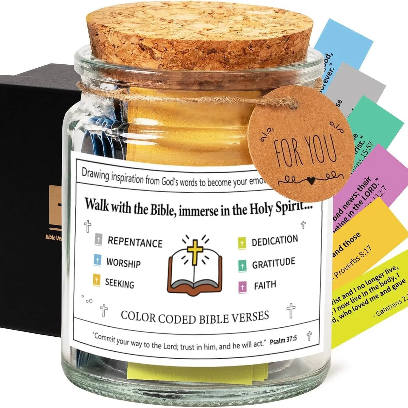 Bible Verses in a Jar | Colorful Scripture Notes with Gift Box | Christian Gratitude & Blessings Gift