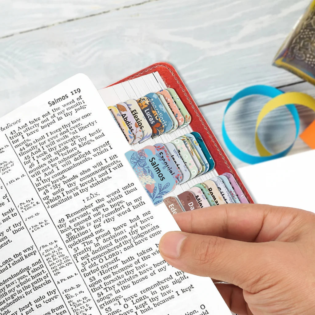 Spanish Bible Tabs | 75 Laminated Pastel Bloom Tabs for Women & Men — Pestañas para Biblia en Español
